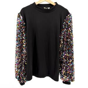 Anna-Kaci Black Multi-Color Sequin Sleeve Mock Neck Sweatshirt